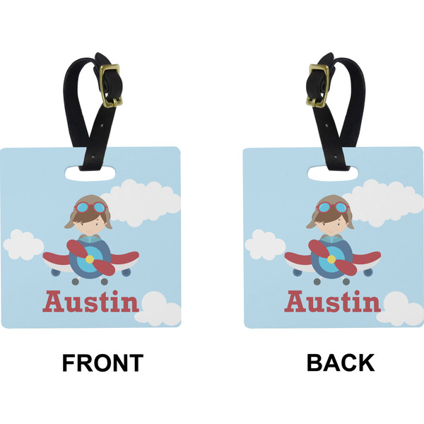 Airplane & Pilot Square Luggage Tag (Front + Back)