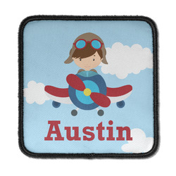 Airplane & Pilot Iron On Square Patch w/ Name or Text