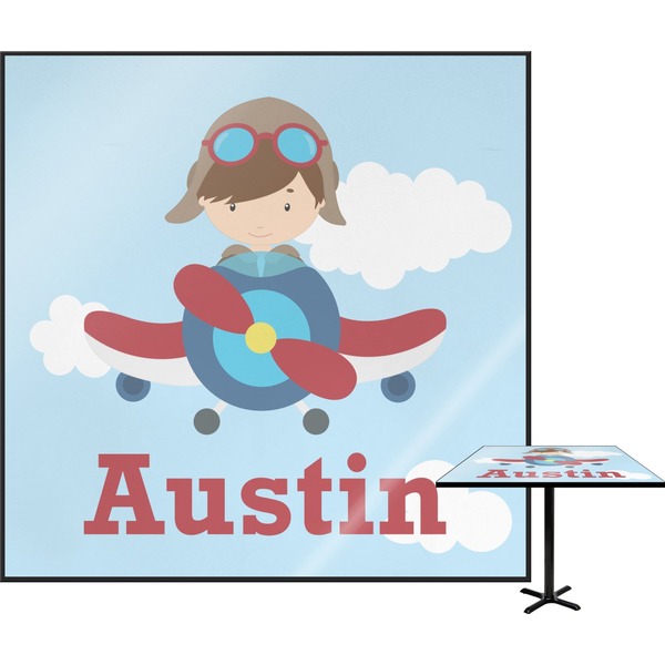 Custom Airplane & Pilot Square Table Top - 30" (Personalized)