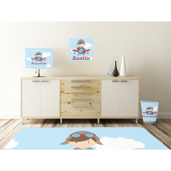 Airplane & Pilot Square Wall Decal Wooden Desk