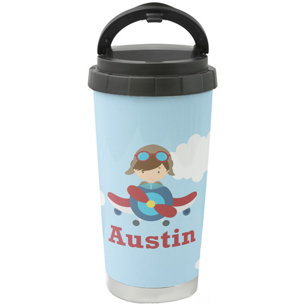 Custom Airplane & Pilot Stainless Steel Coffee Tumbler (Personalized)