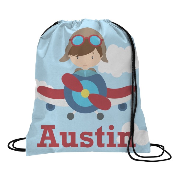 Custom Airplane & Pilot Drawstring Backpack - Small (Personalized)