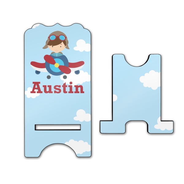 Airplane & Pilot Stylized Phone Stand - Front & Back - Large