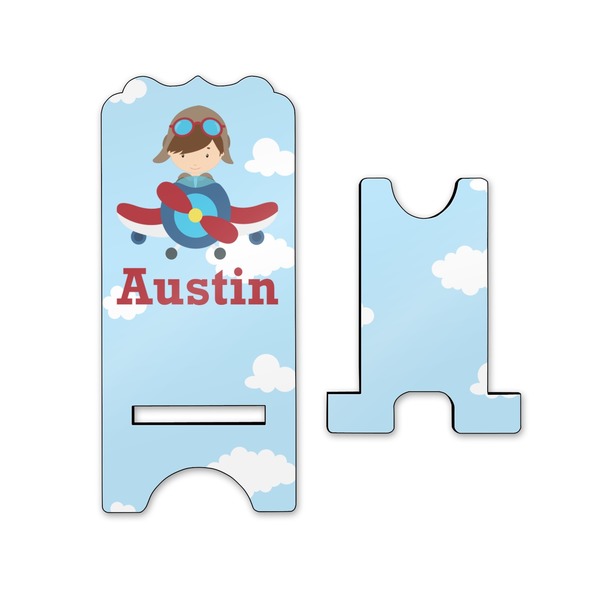 Airplane & Pilot Stylized Phone Stand - Front & Back - Small