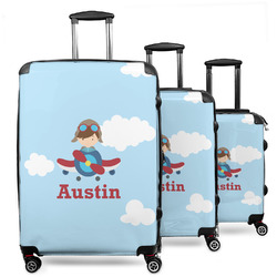 Airplane & Pilot 3 Piece Luggage Set - 20" Carry On, 24" Medium Checked, 28" Large Checked (Personalized)