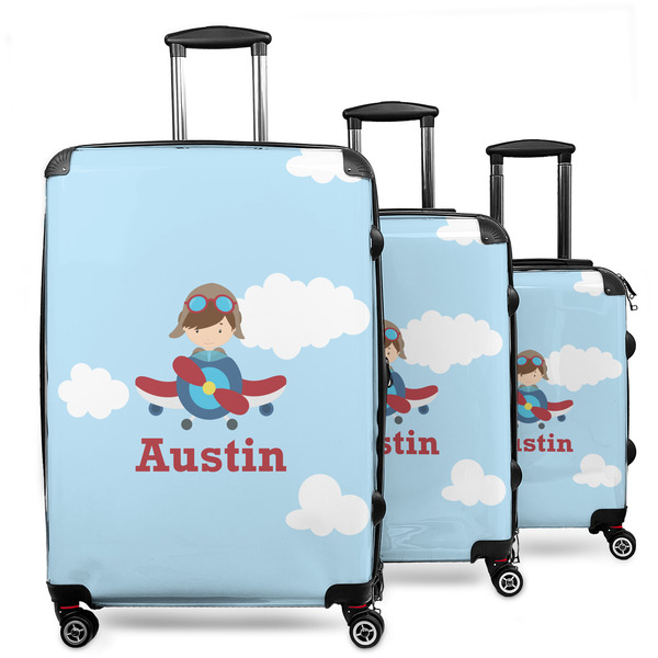 Custom Airplane & Pilot 3 Piece Luggage Set - 20" Carry On, 24" Medium Checked, 28" Large Checked (Personalized)