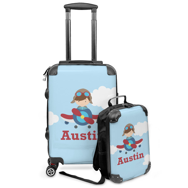 Custom Airplane & Pilot Kids 2-Piece Luggage Set - Suitcase & Backpack (Personalized)