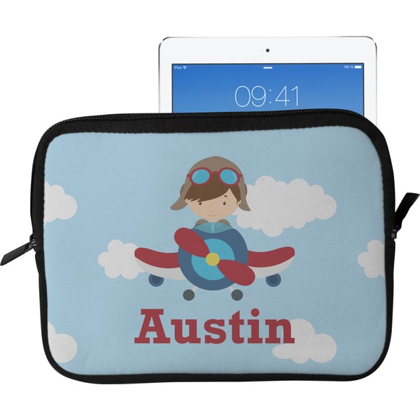 Custom Airplane & Pilot Tablet Case / Sleeve - Large (Personalized)