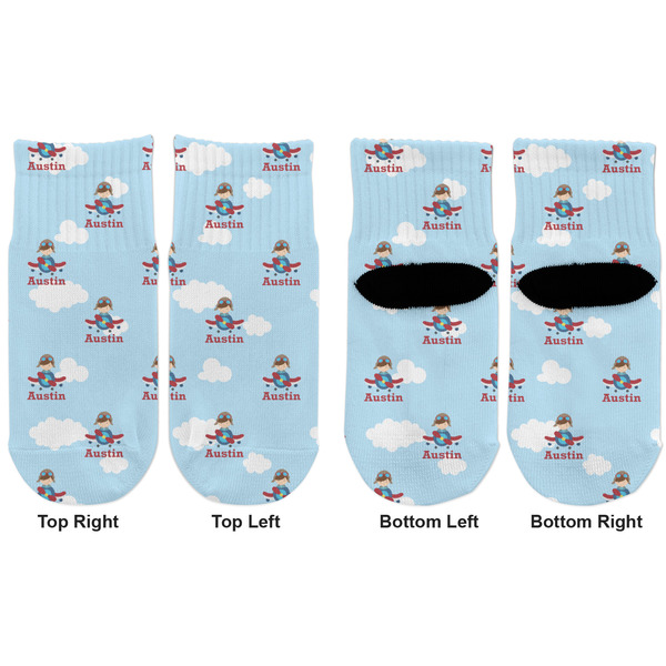 Airplane & Pilot Toddler Ankle Socks - Double Pair - Front and Back - Apvl
