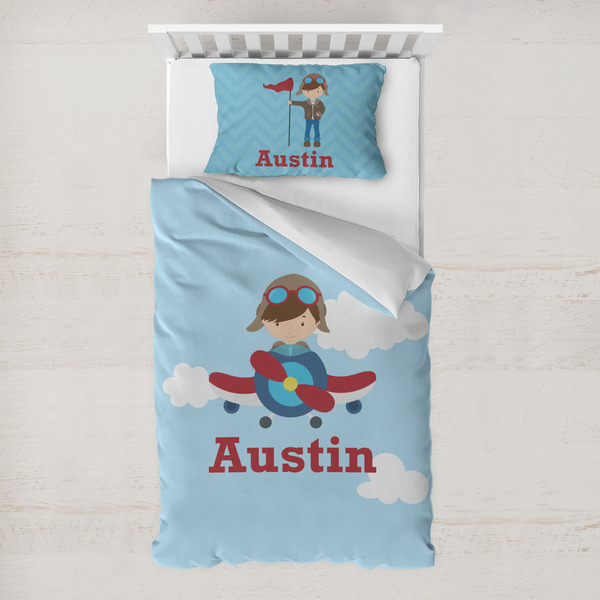 Custom Airplane & Pilot Toddler Bedding Set - With Pillowcase (Personalized)