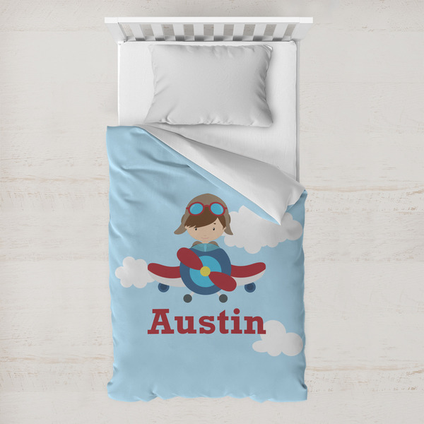 Custom Airplane & Pilot Toddler Duvet Cover w/ Name or Text