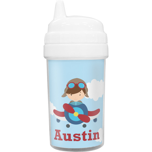 Custom Airplane & Pilot Toddler Sippy Cup (Personalized)