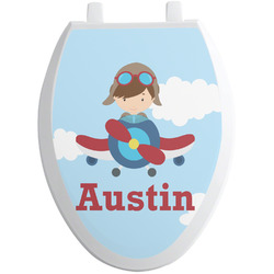 Airplane & Pilot Toilet Seat Decal - Elongated (Personalized)