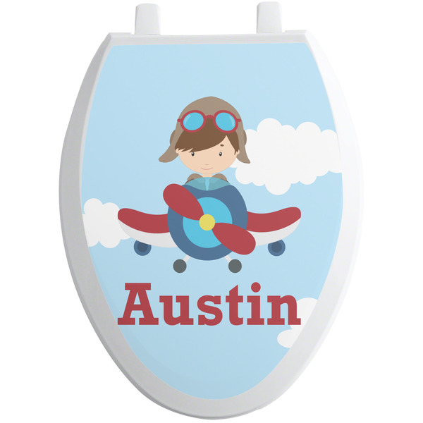 Custom Airplane & Pilot Toilet Seat Decal - Elongated (Personalized)