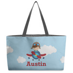 Airplane & Pilot Beach Totes Bag - w/ Black Handles (Personalized)