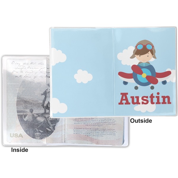 Airplane & Pilot Vinyl Passport Holder - Flat Front and Back