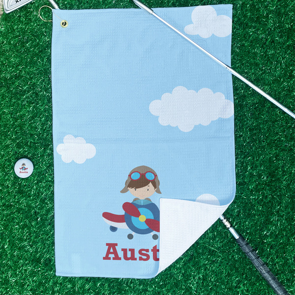 Airplane & Pilot Waffle Weave Golf Towel - In Context