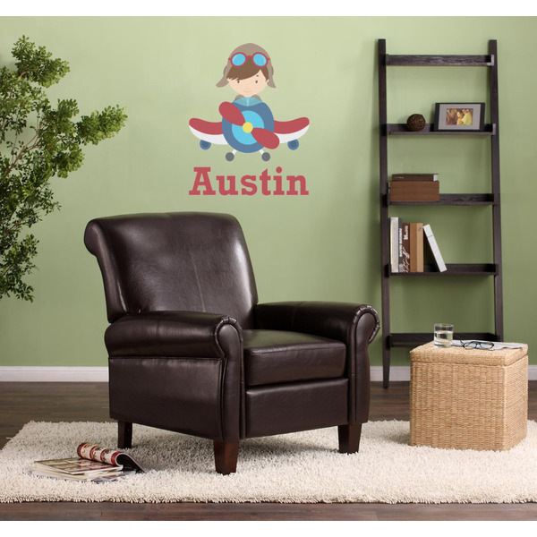 Airplane & Pilot Wall Graphic on Living Room Wall