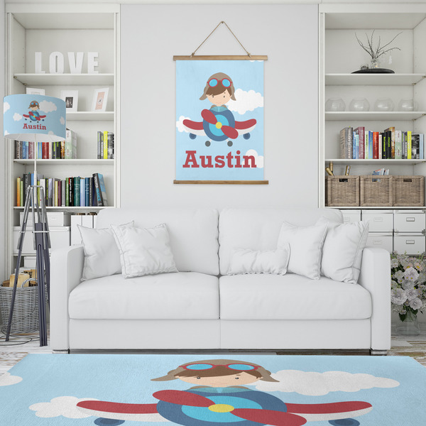 Airplane & Pilot Wall Hanging Tapestry - Portrait - IN CONTEXT