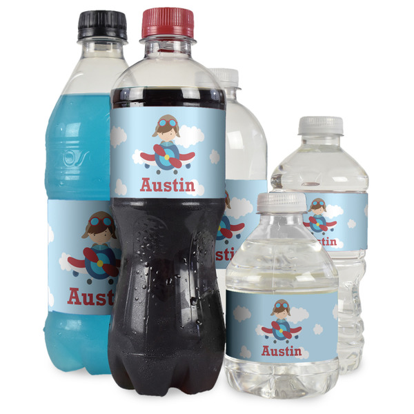 Airplane & Pilot Water Bottle Label - Multiple Bottle Sizes