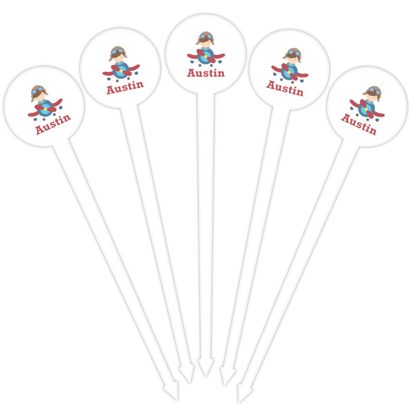 Airplane & Pilot White Plastic 4" Food Pick - Round - Fan View