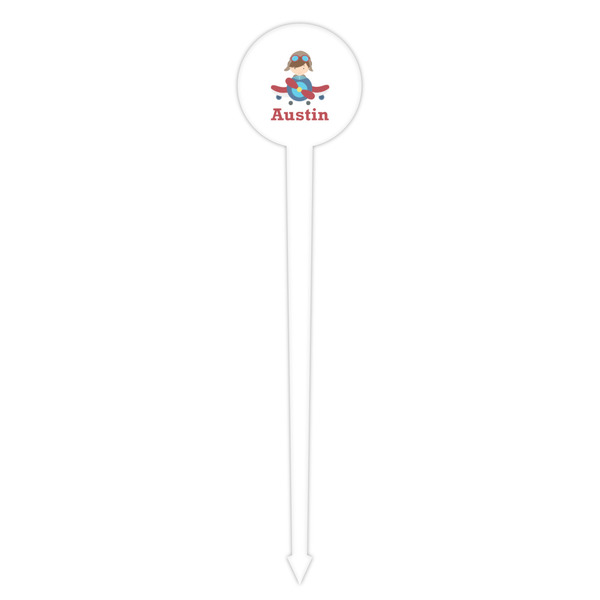 Airplane & Pilot White Plastic 4" Food Pick - Round - Single Pick