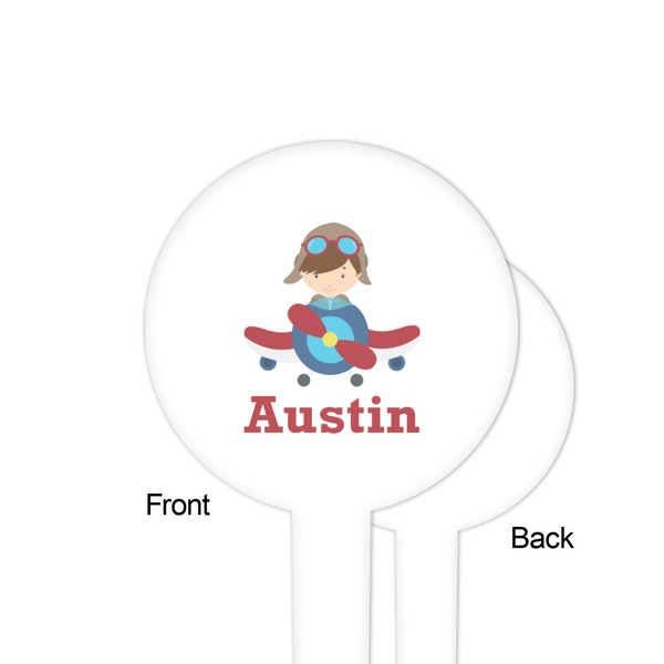 Airplane & Pilot White Plastic 4" Food Pick - Round - Single Sided - Front & Back