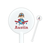 Airplane & Pilot 5.5" Round Plastic Stir Sticks - White - Double Sided (Personalized)
