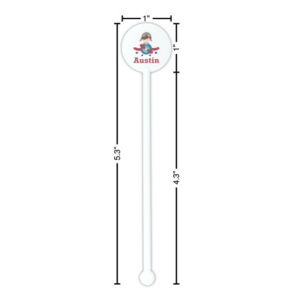 Airplane & Pilot White Plastic 5.5" Stir Stick - Round - Dimensions