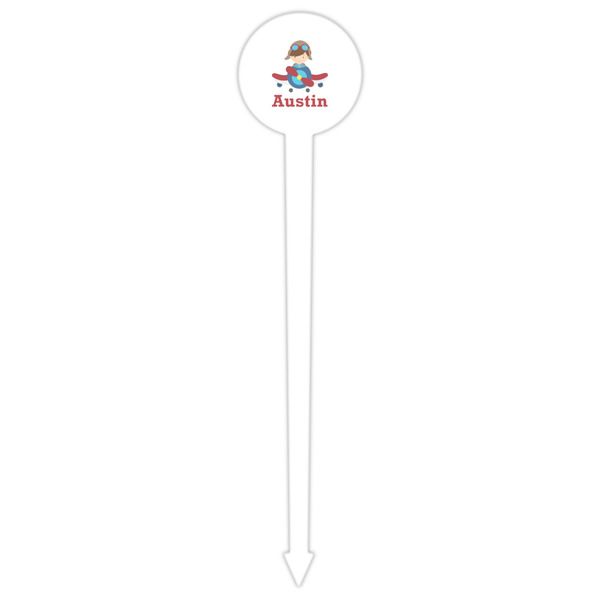 Airplane & Pilot White Plastic 6" Food Pick - Round - Single Pick