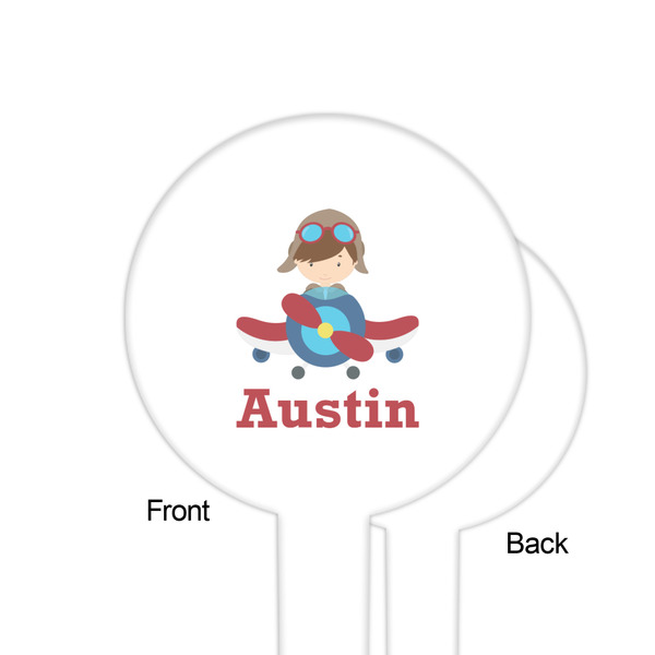 Airplane & Pilot White Plastic 6" Food Pick - Round - Single Sided - Front & Back