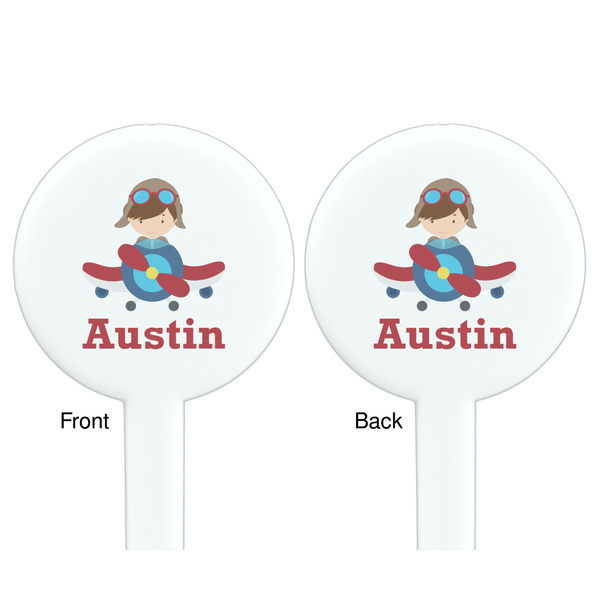Airplane & Pilot White Plastic 7" Stir Stick - Double Sided - Round - Front & Back