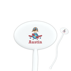 Airplane & Pilot 7" Oval Plastic Stir Sticks - White - Double Sided (Personalized)