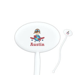 Airplane & Pilot Oval Plastic Stir Sticks (Personalized)
