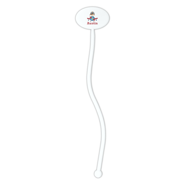 Airplane & Pilot White Plastic 7" Stir Stick - Oval - Single Stick
