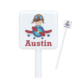 Airplane & Pilot Square Plastic Stir Sticks - Double Sided (Personalized)