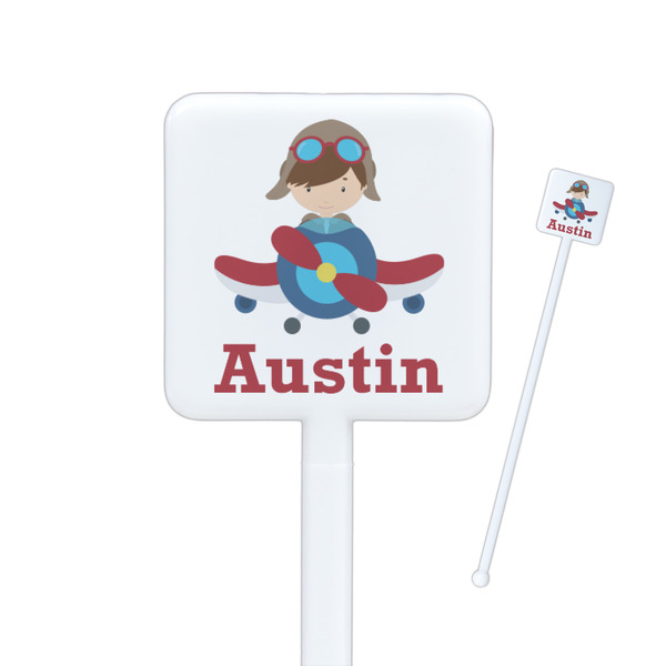 Custom Airplane & Pilot Square Plastic Stir Sticks (Personalized)