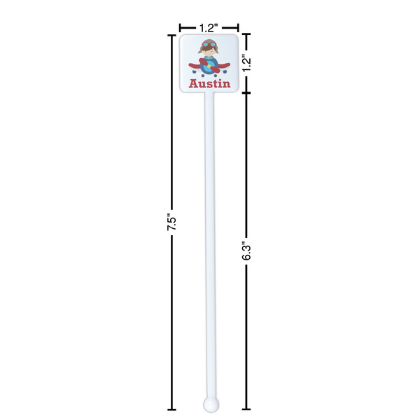 Airplane & Pilot White Plastic Stir Stick - Square - Dimensions