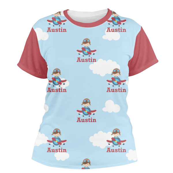 Custom Airplane & Pilot Women's Crew T-Shirt - 2X Large (Personalized)