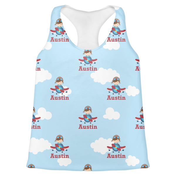 Custom Airplane & Pilot Womens Racerback Tank Top - X Small (Personalized)