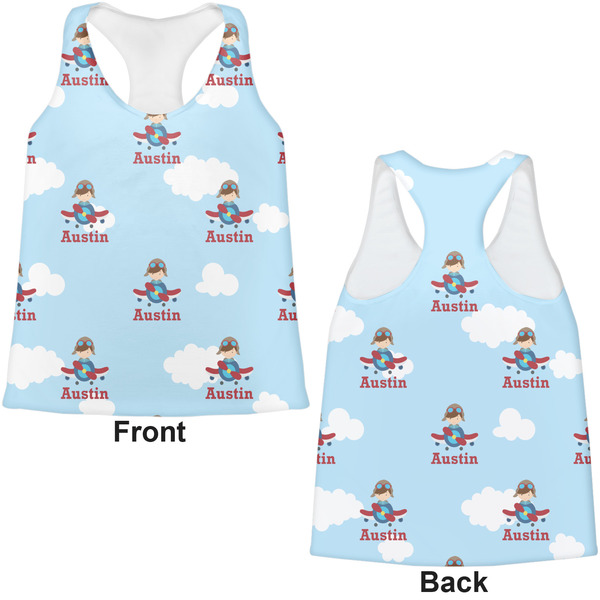 Airplane & Pilot Womens Racerback Tank Tops - Medium - Front and Back