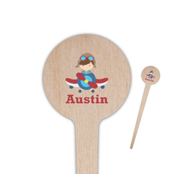 Airplane & Pilot 4" Round Wooden Food Picks - Single Sided (Personalized)
