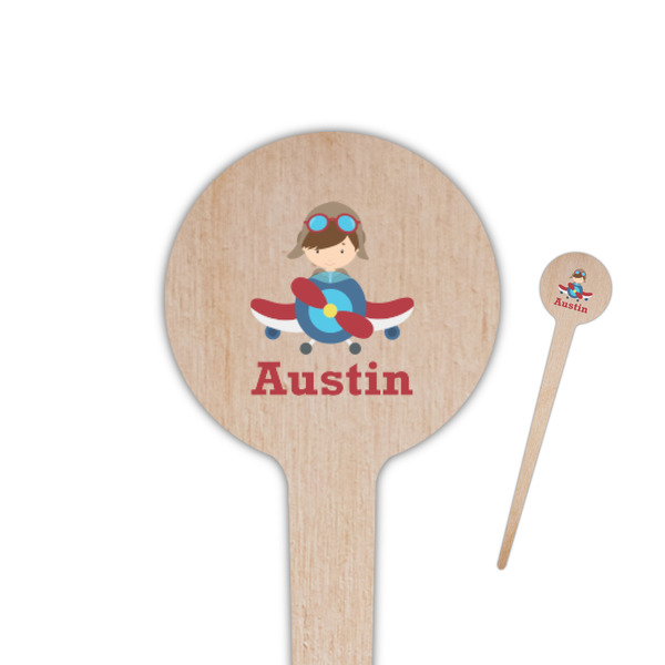 Custom Airplane & Pilot 4" Round Wooden Food Picks - Single Sided (Personalized)