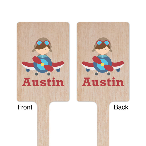 Airplane & Pilot Wooden 6.25" Stir Stick - Rectangular - Double Sided - Front & Back