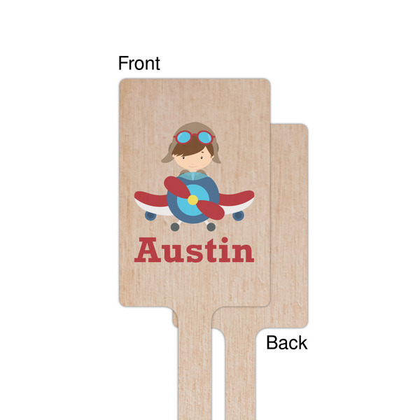 Airplane & Pilot Wooden 6.25" Stir Stick - Rectangular - Single - Front & Back