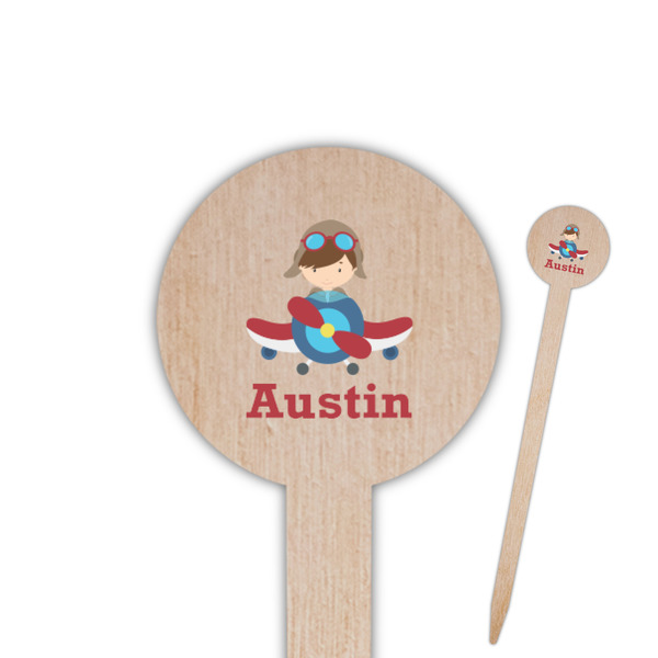 Custom Airplane & Pilot Round Wooden Food Picks (Personalized)