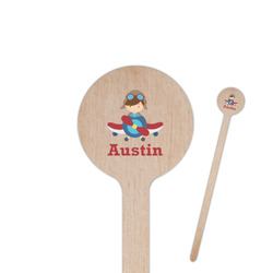 Airplane & Pilot 6" Round Wooden Stir Sticks - Double Sided (Personalized)