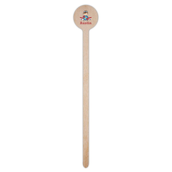 Airplane & Pilot Wooden 7.5" Stir Stick - Round - Single Stick
