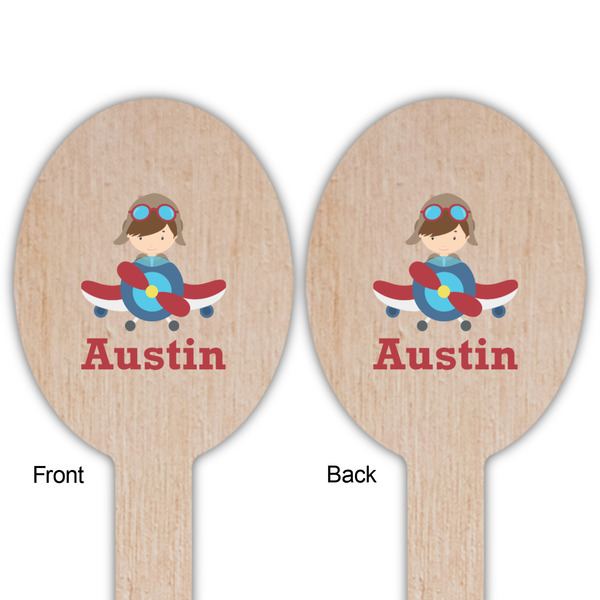 Airplane & Pilot Wooden Food Pick - Oval - Double Sided - Front & Back