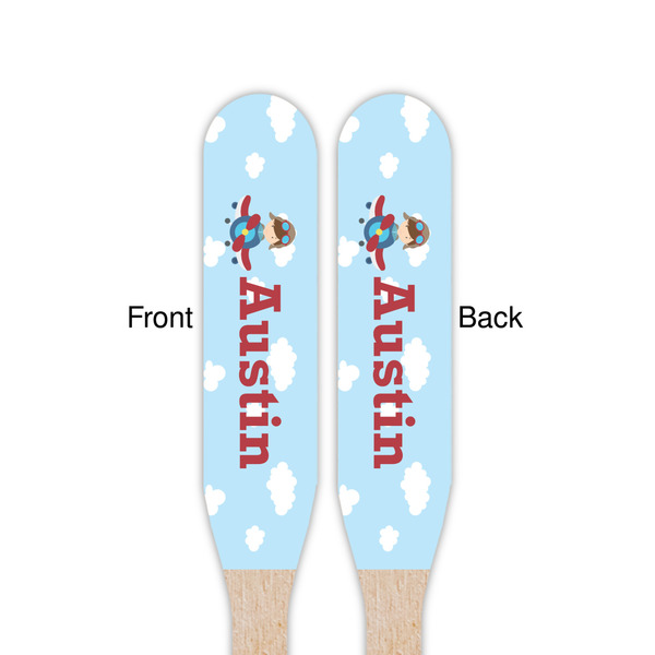 Airplane & Pilot Wooden Food Pick - Paddle - Double Sided - Front & Back